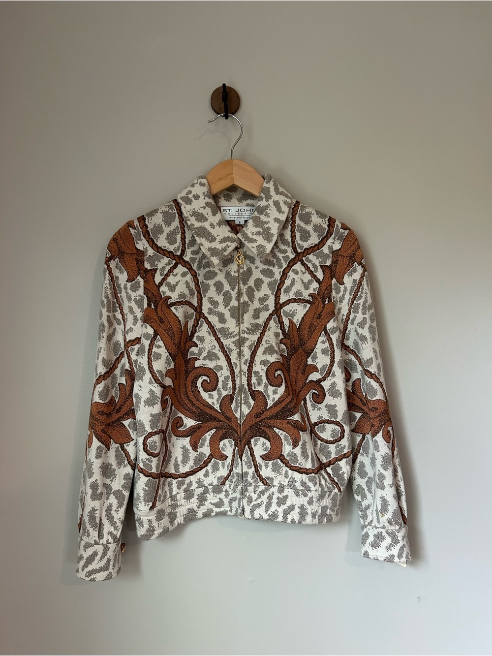 Vintage St. John Collection Marie Gray Animal Print Metallic Jacket P